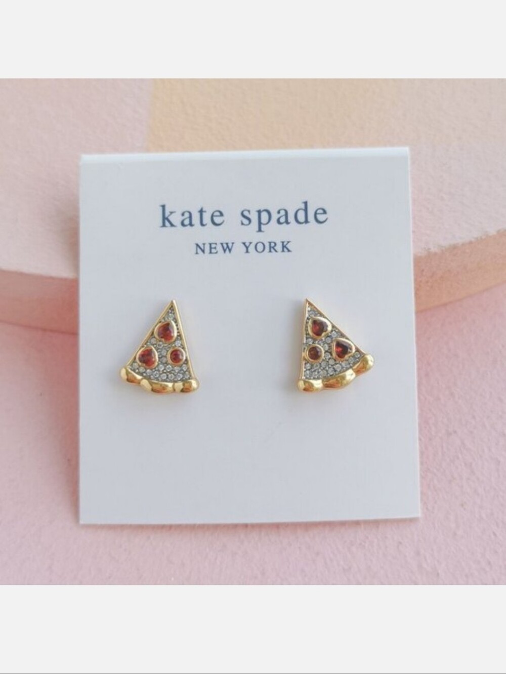 kate spade Gold Pizza Slice Stud Earrings with Pink Accents